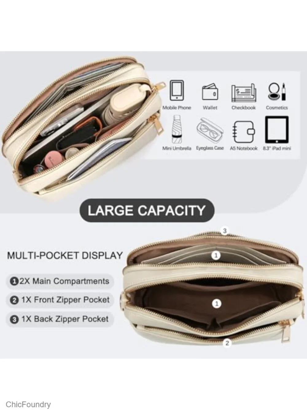 Vegan Leather Crossbody Bag Anti Theft RFID Blocking Multi Pockets Adjustable